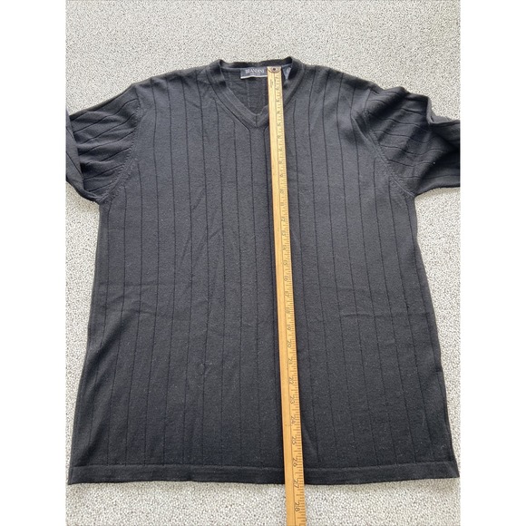 Brandini Italy Mens Sweater Size M Black Fine Merino Wool Ribbed Corporate Goth - Picture 8 of 11